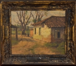 A. ARENA (BRASIL-1900). "Paisagem com Casebre e Camponês", óleo s/ madeira, 27 x 31. Assinado no c.i.d.