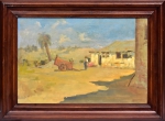 RENZO GORI (1911-1998). "Paisagem com Camponeses e Carroça", óleo s/ tela, 40 X 60. Assinado no c.i.d. Década de 40.
