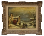 VICTOR CHAILLY (SUÍÇA, SÉC.XIX). "Vue de Village en Hiver", óleo s/ madeira, 46 X 55. Assinado no c.i.d.