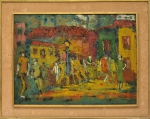 BARRICA (CEARÁ, 1908-1993). "Dia de Sol na Praça", óleo s/ tela colado no eucatex, 55 X 76. Assinado no c.i.d. Reproduzido com foto no catálogo.