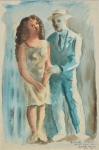 SANTA ROSA, TOMAS (1909-1956). "Casal", aquarela s/ cartão, 30 X 20. Assinado, datado (1948), localizado (Rio) e dedicado no c.i.d.