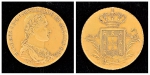 Rara moeda portuguesa em ouro 22k, no valor de 6.400 Réis, datada de 1831. Diam.: 3,1cm. Peso: 14,34g.