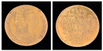 Rara moeda brasileira de coleção em ouro 22k no valor de 6.400 Réis, datada de 1792, período "D. Maria" (tipo "Toucado"). Letra Monetária "R". Peso: 14,3g.