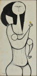 ALDEMIR MARTINS (1922-2006). "A Menina e a Flor", nanquim, 75 X 36. Assinado e datado (1958) no c.i.e. Reproduzido com foto no catálogo.