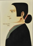 REYNALDO FONSECA (1925). "Mulher de Perfil com Fita Vermelha no Cabelo", óleo s/ papel (pincel seco), 74 X 50. Assinado e datado (1983) no parte esquerda. Reproduzido com foto no catalogo.