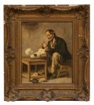 VINCENZO VOLPE (ITÁLIA, 1855-1929). "Il Restauratore", óleo s/ tela, 45 X 37. Assinado no c.i.d. Pertenceu à famosa coleção "Nelson Muniz". Reproduzido com foto no catálogo.