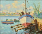 ARMANDO VIANNA (1897-1992). "Barcos na Beira do Cais no Rio de Janeiro", óleo s/ madeira, 22,5 X 27. Assinado e datado (1971) no c.i.d. e no verso.