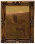 FERNAND MAILLAUD (FRANÇA, 1863-1948). "Fuga para o Egito", óleo s/ tela, 98 X 68. Assinado no c.i.e.