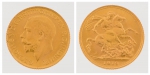 Libra em ouro 22k do período "George V", datada de 1919. Peso: 8g.