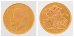 Libra em ouro 22k do período "George V", datada de 1911. Peso: 8g.