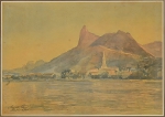 ANNA VASCO (1881-1938). "Praia de Botafogo ao Fundo Pedra da Gávea e Morro Dois Irmãos - RJ", aquarela, 25 X 35. Assinado, datado (1901) e localizado (Rio) no c.i.e.