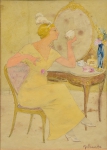 GILBERTO TROMPOWSKY (1912-1982). "Os Últimos Retoques", aquarela, 20 x 15. Assinado no c.i.d.
