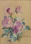 GEORGINA DE ALBUQUERQUE (1885-1962). "Buquê de Rosas", aquarela, 33 X 23. Assinado no c.i.d. Década de 30.