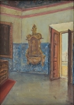 NORMA (BRASIL - SÉC. XX). "Interior de Sacristia", óleo s/ eucatex, 46 X 33. Assinado e datado (1978) no c.i.d.