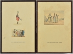 DEBRET, JEAN BAPTISTE (FRANÇA, 1768-1848). Par de quadros, "Nègres Marchands de Fleurs" e "Manoe Pouding Quente-Sonhos", litogravuras aquareladas, 56 X 37. Assinado, datado (1826) e localizado (Rio) no c.i.d. em um dos quadros.