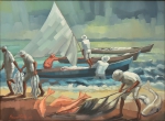 MANOEL COSTA (1943). "Pescadores", óleo s/ tela, 60 X 81. Assinado e datado (1983) no c.i.e. e no verso.