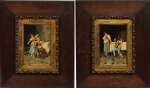 ESCOLA ITALIANA (SÉC. XIX). Par de quadros: "Personaggi in Scena Romantica nella Taverna", óleo s/ tela, 20 X 14.