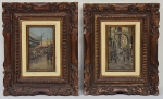 ESCOLA ITALIANA (1900). Par de quadros: "Personagens em Feira Livre e nos Arredores de Nápoles - Itália", óleo s/ madeira, 18 X 11.
