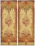 Par de raras tapeçarias francesas "Aubusson" do séc. XVIII, para guarnição de vãos, com rica ornamentação floral, medindo: 2,68 X 0,89 = 2,38m² (cada). Reproduzido com foto no catálogo.