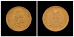 Moeda Argentina em ouro 22k no valor de 5 pesos, datada de 1896. Peso: 8,1g.