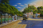 LEONARDO MARTINS (ARGENTINA, SÉC. XX). "Panorama da Praia de Botafogo no Séc. XIX", acrílica s/ tela, 70 X 90. Assinado no c.i.d.