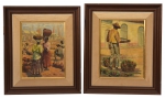 G. MELICHAR (BRASIL-SÉC.XX). Par de quadros, "Vendedor de Abacaxi" e "Baianas em Água de Meninos - BA", óleo s/ tela, 30 X 40. Assinado no c.i.d.