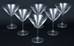 Seis grandes taças para champanhe em cristal liso da "Bohêmia". Alt.: 18,5cm. (Em função da fragilidade, este lote só poderá ser enviado para fora do estado através de transportadora especializada).