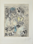 MARC CHAGALL (RÚSSIA, 1887-1985). "Le Magicien de Paris", litografia a cores (22/50), 85 x 63. Assinado no c.i.d. Reproduzido com foto no catálogo.