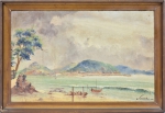 J. CARVALHO (CEARÁ, 1900-1987) "Paisagem com Canto de Praia em Niterói - RJ", óleo s/ tela, 32 X 50. Assinado e datado (1941) no c.i.d.
