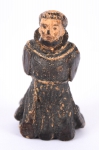 SÃO FRANCISCO DE JOELHOS. Rara imagem miniatura em madeira policromada. Alt.: 7,5cm. Minas - séc. XVIII. (Faltam as mãos).
