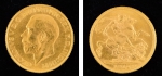 Libra em ouro 22k do período "George V", datada de 1919. Peso: 8g.