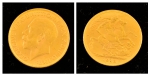 Libra em ouro 22k do período "George V", datada de 1913. Peso: 8g.