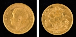 Libra em ouro 22k do período "George V", datada de 1911. Peso: 8g.