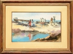 JENNER AUGUSTO (1924-2003). "Pescadores da Mariquita - Bahia", óleo s/ tela, 37 X 61. Assinado e datado (1982) no c.i.e. e no verso (II Série Augusto).