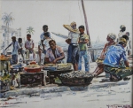 VAN DIJK, WIN (1915-1990). "Mercado de Rua em Salvador - Bahia" , óleo s/ tela, 50 X 60. Assinado no c.i.d. e datado (1986) no verso.