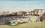 JOÃO ALVES (1905-1969). "Lavadeiras na Bahia", óleo s/ tela, 60 x 90. Assinado e datado (1965) no c.i.d e no verso.