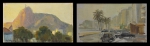 ANGELO CANNONE (1899-1992). Par de Quadros, "Praia de Copacabana" e "Cristo Redentor Visto pelo Humaitá", óleo s/ cartão, 13 X 22. Assinados e datados (1950) no c.i.d.
