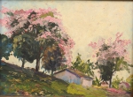 ANIBAL MATTOS (1889 - 1969). "Paisagem Rural com Casario e Paineiras", óleo s/ madeira, 26 x 35. Assinado no c.i.d.