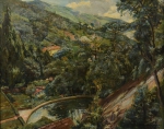 OSWALDO TEIXEIRA (1904-1975). "Recanto Aprazível em Petrópolis", óleo s/ tela, 65 X 80. Assinado no c.i.d. Reproduzido com foto no catálogo.