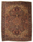 Raro tapete Heriz (circa 1890), medindo: 3,80 X 3,10 = 11,78m². Reproduzido com foto no catálogo.