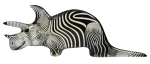 ABRAHAM PALATNIK (1928). "Triceratops", escultura em resina nas cores âmbar e negro. Alt.: 18cm. Comp.: 49cm. Assinada. Reproduzido com foto no catálogo.