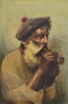PERNA (ESCOLA ITALIANA, SÉC. XIX). "O Velho Marinheiro com Cachimbo", óleo s/ tela, 39 X 26. Assinado no c.i.d.