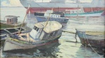 ALUISIO VALLE (1906-1988). "Barcos no Estaleiro", óleo s/ eucatex, 27 x 47. Assinado e datado (1978) no c.i.e.
