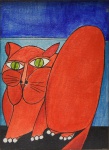 ALDEMIR MARTINS (1922-2006). "O Gato Vermelho", óleo s/ tela, 21,5 X 15,5. Assinado e datado (1967) no c.s.e.