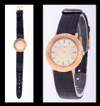 VACHERON & CONSTANTIN. Relógio masculino suíço de pulso da marca "Vacheron & Constantin", década de 70. Caixa em ouro 18k. Movimento a corda. Pulseira original em couro. Diam.: 3cm. Funcionando.