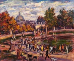 SÉRGIO TELLES (1936). "Dimanche dans le Jardin du Luxembourg", óleo s/ tela, 55 x 65 . Assinado no c.i.d., datado (1998) e localizado no verso. Reproduzido com foto no catálogo.