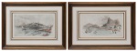 JOSEPH ALFRED MARTINET (FRANÇA, 1821 - 1875). Par de litogravuras originais aquareladas - "Pescadores na Enseada de Botafogo" e "Vista da Glória e do Pão de Açúcar pela Baía de Guanabara", 20 x 30. Assinadas no c.i.e. Reproduzido com foto no catálogo.
