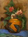 HELIOS SEELINGER (1878 - 1965). "Vaso com Flores sobre a Mesa", óleo s/ madeira, 38 x 30. Assinado e datado (1932) no c.i.d. Reproduzido com foto no catálogo.