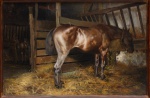 OSCAR PEREIRA DA SILVA (1867 - 1939). "Cavalo Mangalarga no Estábulo", óleo s/ tela, 27 x 41. Assinado no c.i.d. (circa 1900). Reproduzido com foto no catálogo.