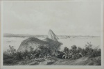 FREDERICK HAEGEDORN (ALEMANHA, 1814 - 1889). "Entrada da Barra do Rio de Janeiro", litogravura, 45 x 69. (Necessitando de pequenos restauros). Reproduzido com foto no catálogo.
